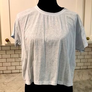 Lululemon Lightweight All Yours Cropped Blue Athletic Workout Short Sleeve Sz 14